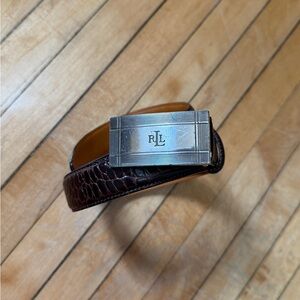 VTG Lauren Ralph Lauren Skinny Croc Embossed Brown Leather Belt Women’s Sz. S